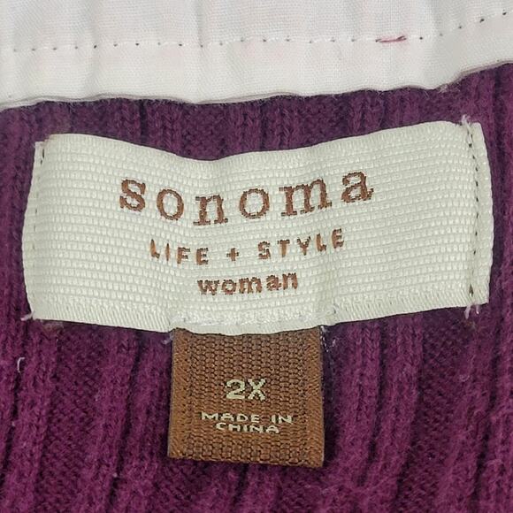 Sonoma Purple Baby Doll Sweater with White Button Collar Women Size 2X - Picture 3 of 6